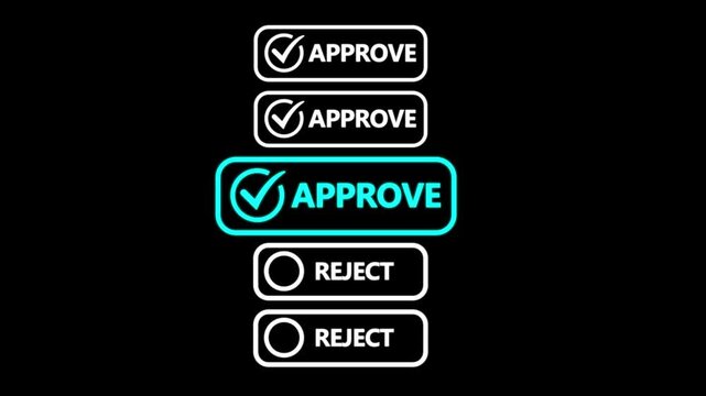 Business executive approval process selecting approve option interface management system, business dashboard concept for corporate decision process, 4k video.