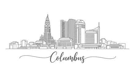 Naklejka premium Columbus Ohio Skyline Silhouette Line Art Illustration