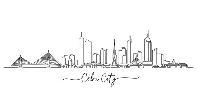 Cebu City Skyline, Philippines - One Line Art