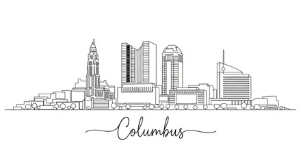 Obraz premium Columbus Ohio Skyline Illustration: Minimalist Cityscape Drawing