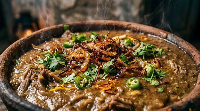 mushroom soup with mushrooms Authentic Hyderabadi Haleem Served in Clay Bowl Old City Street Stall Evening