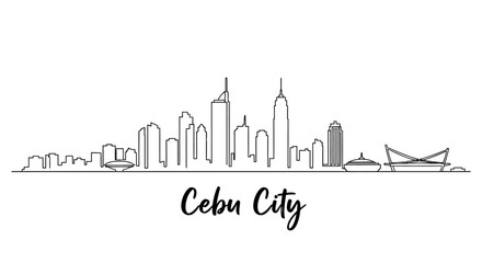 Fototapeta premium Cebu City Skyline Line Art Silhouette Illustration, Philippines