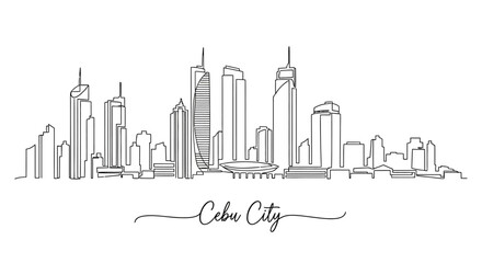 Fototapeta premium Cebu City Skyline Minimalist Line Drawing Modern Architecture Urban Landscape