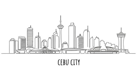 Obraz premium Cebu City Skyline, Minimalist Line Drawing, Philippines Architecture