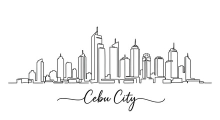 Fototapeta premium Cebu City Skyline Continuous Line Art Illustration