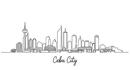 Obraz premium Cebu City Skyline Continuous Line Art Silhouette in Black and White