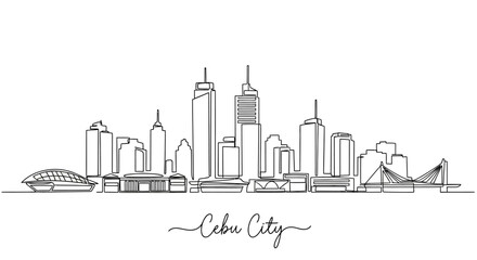 Obraz premium Cebu City Skyline Drawing, Philippines - Minimalist Continuous Line Art