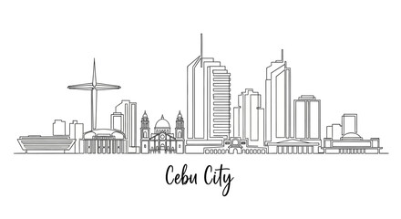 Obraz premium Cebu City skyline illustration, modern architecture outline sketch, buildings silhouette