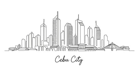 Obraz premium Cebu City Skyline Line Art - Modern Architecture, Urban Landscape Illustration