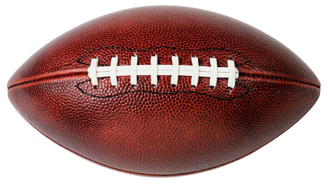 American football ball with white laces and textured brown leather