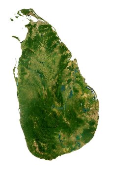 Sri Lanka Satellite Map Isolated on White Background