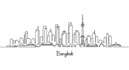 Fototapeta premium Bangkok Skyline Outline Illustration, Thailand Cityscape