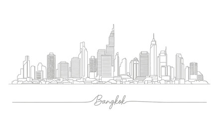 Obraz premium Bangkok skyline linear illustration, city outline, architectural panorama
