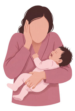 Motherhood illustration of mother baby blues
