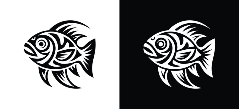 Tribal Fish Tattoo Vector Logo, Abstract Marine Animal Emblem Design