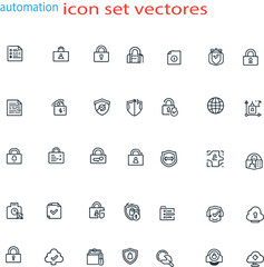 Fototapeta premium Automation icon set vectores, cyber security and data protection line icons, digital privacy and lock symbols for web design isolated on White Background