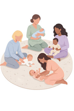 Motherhood illustration of mothers playing together