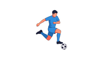 Fototapeta premium Soccer player in blue uniform dribbling a football vector illustration