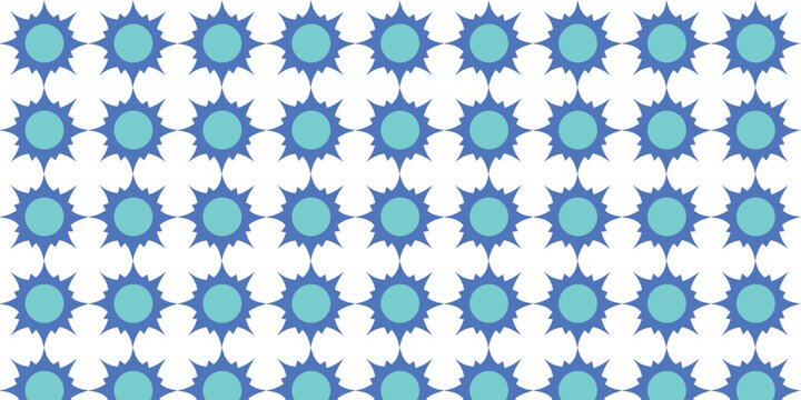 Seamless Blue Starburst Pattern Tile Vector Background.