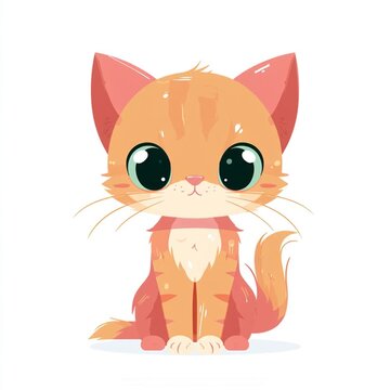 Cute flat 2D cartoon cat character animation in symmetrical front view, clean vector game asset on solid white background