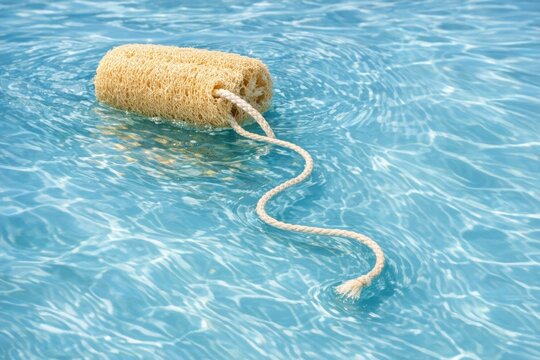 A straw bag floats on the surface of a pool of water, perfect for summer and relaxation