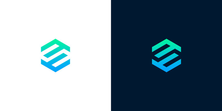 Minimalist hexagonal logo featuring blue and green gradients with abstract geometric lines for modern corporate and tech branding
