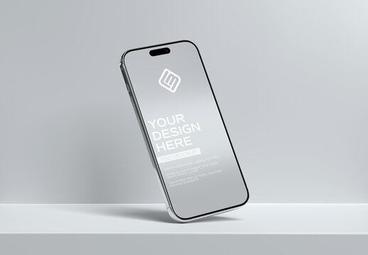 Floating Isolated Smartphone With Shadow on Clean Background Angle Mockup