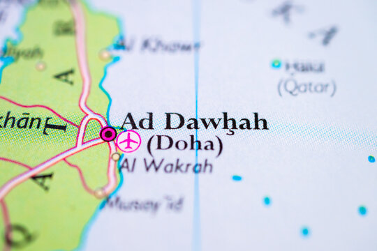 Close focus map of Ad Dawhah Doha urban coastal region.