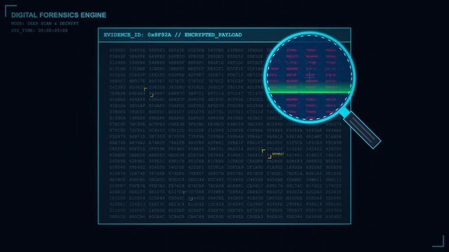 Magnifying glass zooms in on data grid screen display