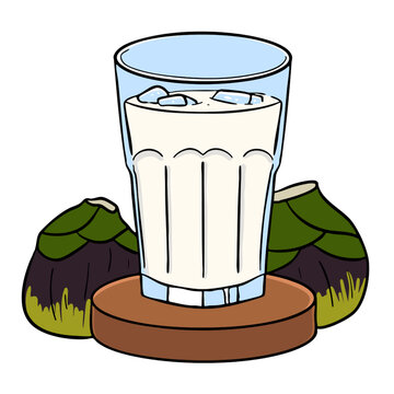Hand Drawn Es Legen Illustration, a traditional Gresik, East Java beverage made from fresh siwalan palm sap, presented in a charming handcrafted style
