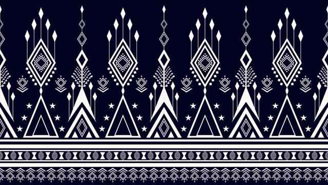 Hand drawing White Blue Geometric Abstract Ethnic Pattern.