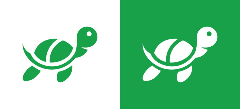 Cute Turtle Logo, Simple Green Sea Turtle Animal Vector Icon Design