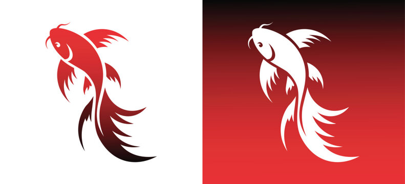 Elegant Koi Fish Logo Design, Japanese Carp Gradient Vector Emblem