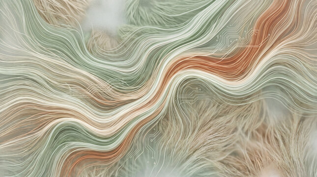 Abstract wavy lines swirl in orange green and white hues naturally