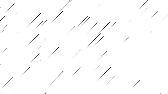 falling meteorites rain video with white background. streaks of light fall like rain against black. Meteor rain falling animation. Looping seamless heavy rainfall storm effect overlay