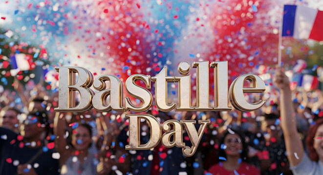 Bastille Day Celebration with Confetti and French Flags