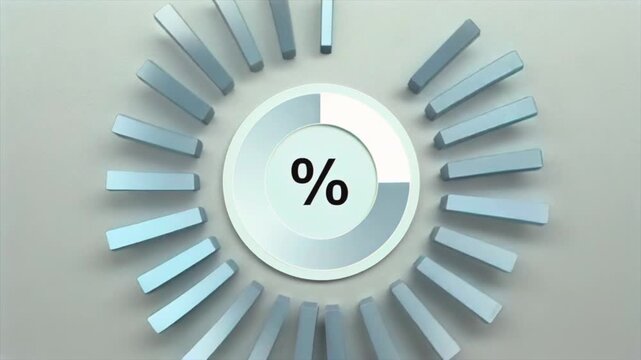 Percentage infographic increasing close-up center view, circular gauge and rising bars for financial reporting, growth metrics, sales targets, business dashboard, and performance presentation assets