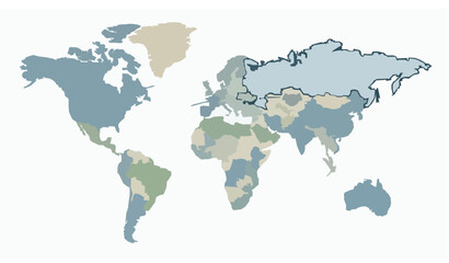 Fototapeta premium Russia and Ukraine highlighted on world map political vector illustration