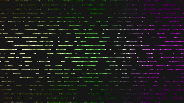 Abstract Tech Particle Lines Loop, Glowing Neon Dots Moving Horizontally on Black Background, Cyberpunk Digital Data Matrix Loop, Futuristic Neon Particles Motion Graphics 4K Backgroun, Seamless Loop.