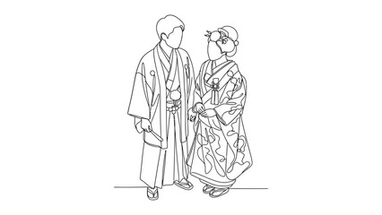Obraz premium Traditional Japanese couple in kimono.