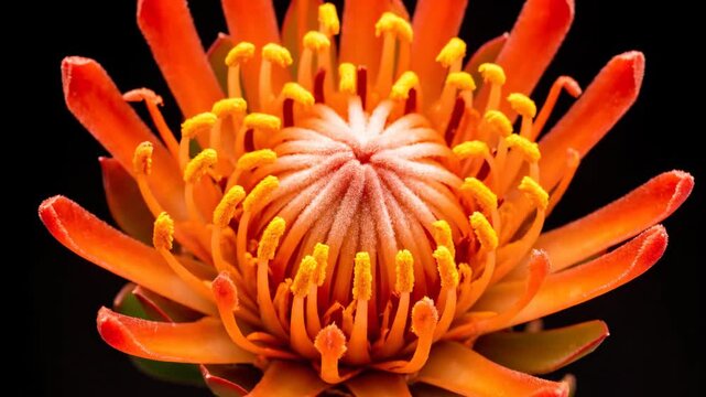 Exotic Orange Protea Flower Macro Close Up Studio Shot