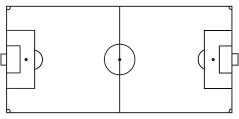 Soccer field line icon with football pitch layout diagram for sport tactics and training. Football pitch. Black outline court and stadium on white background. Soccer pitch vector. © Ipin Grup
