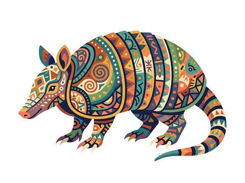 Colorful armadillo illustration with tribal patterns