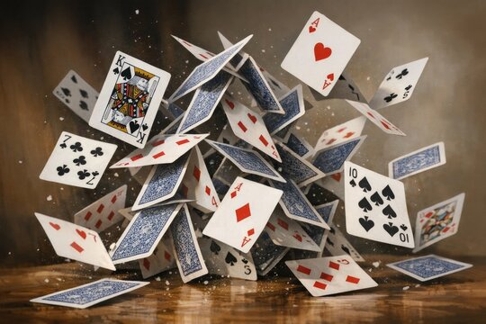 A stack of playing cards resting on a wooden surface, great for background or props