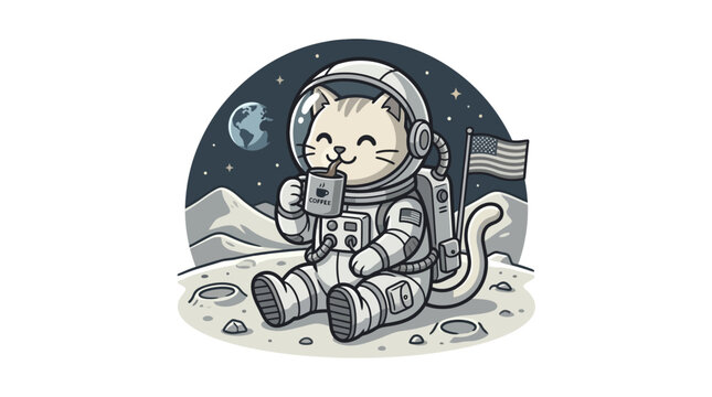 Astronaut Cat in Space Suit Sitting.