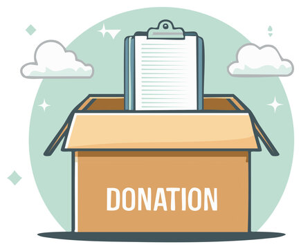 Donation box with clipboard for charitable giving and support