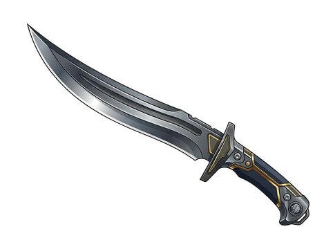 Sleek curved blade weapon with metallic finish and detailed handle