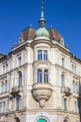 Elegant neo-renaissance corner turret decorates a historical building in Ljubljana, Slovenia © venemama