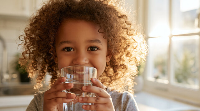 Happy Child Drinking Fresh Water as Part of a Healthy Daily Routine