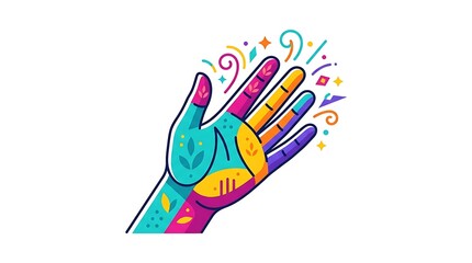 Obraz premium Abstract colorful hand illustration with confetti and patterns
